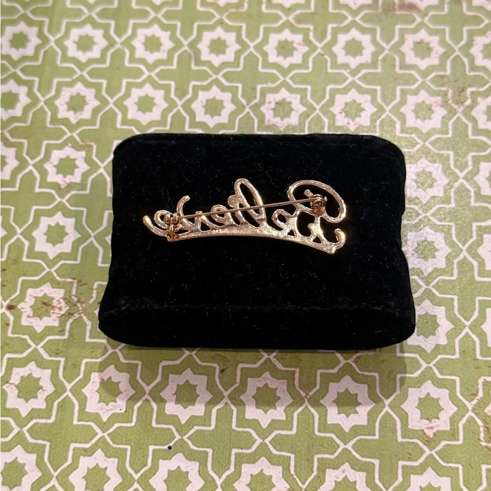 Avon Gold-Tone “Believe” Script Pin with Crystal Accent – Vintage — NEW
